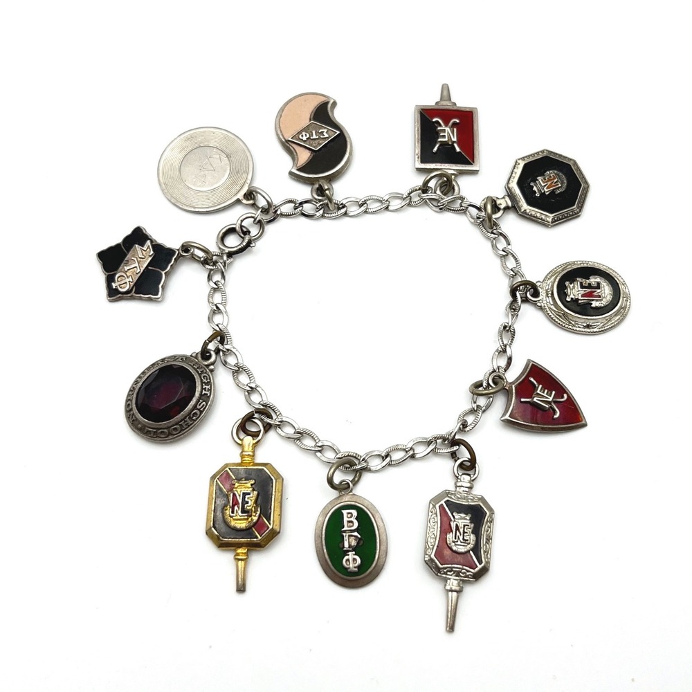 Vintage Sterling Silver Sook Charm Bracelet Northeast High School Greek Letter